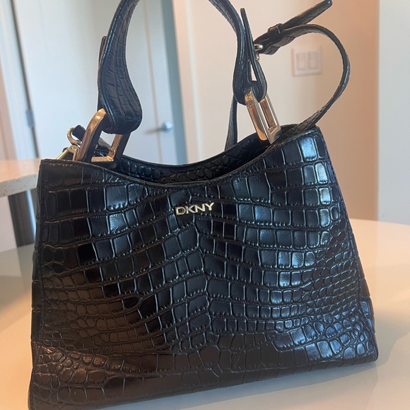 DKNY Black Croc-Patterned Satchel - Picture 2 of 6